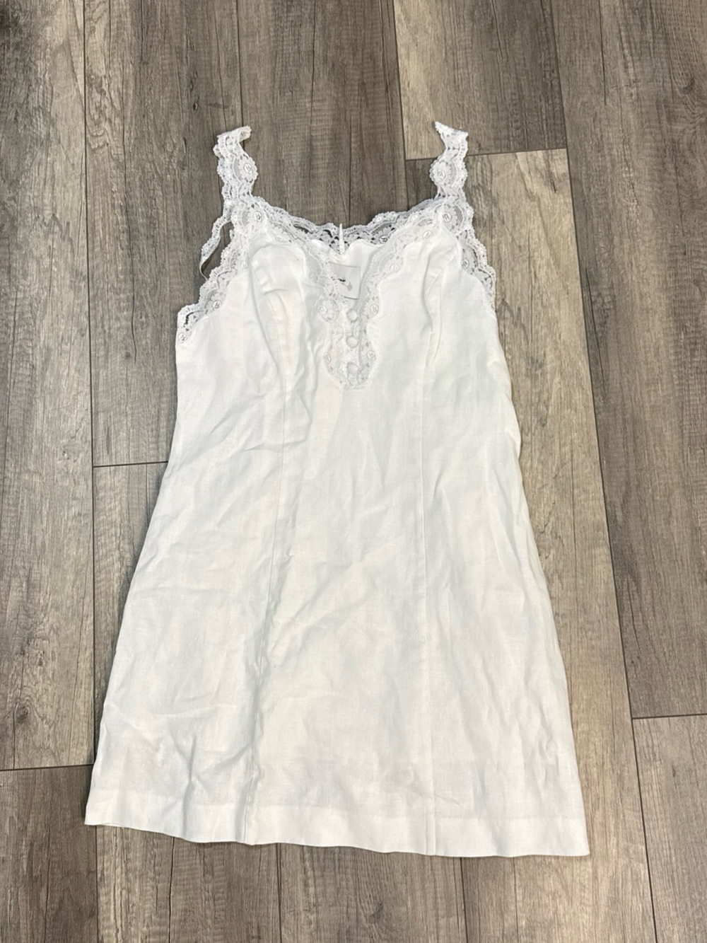 Reformation White Lace-Trim Linen Dress